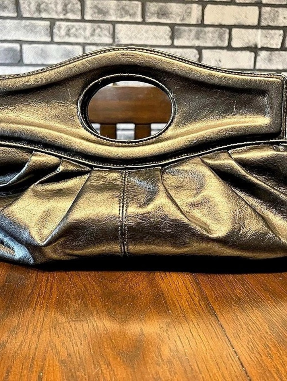 Le Chateau Black Ruched Handle Clutch